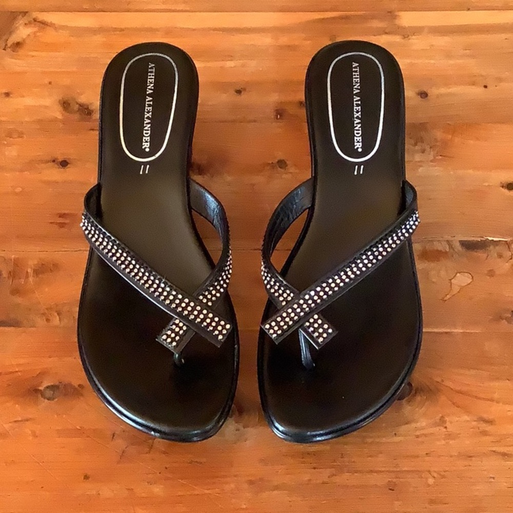 Athena Alexander Black Rhinestone Wedge Sandals